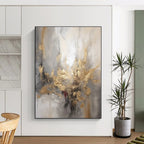 “Gray - Gold - Red Expressive Abstraction” - Gray, Gold, Red Abstract Painting On Canvas PS0540