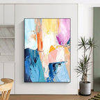 “Blue & Pink Abstract Cascade” - Flowing Abstract Painting On Canvas DS280