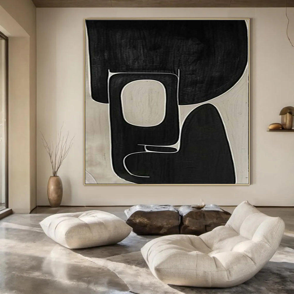 Black and White with Intricate Curved Lines "Complex Calm" Abstract Painting On Canvas PS1107