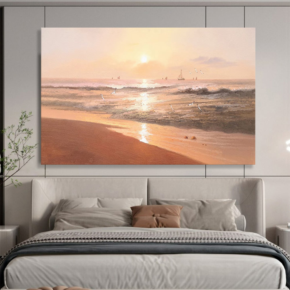 “Orange - Gold Sunset Beach” - Impressionistic Landscape Painting On Canvas PT264
