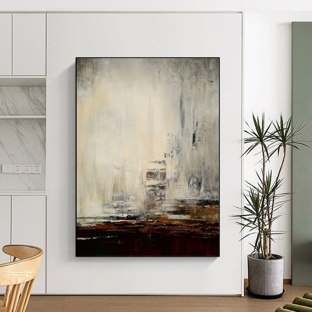“Gray - Brown Cityscape Abstract” - Atmospheric Abstract Painting On Canvas PT2301