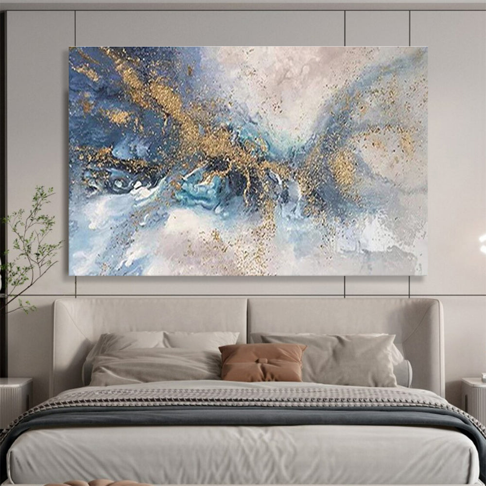 “Blue and Gold Abstract Splash” - Abstract Acrylic Painting On Canvas DKS893