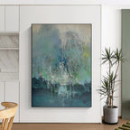 “Waterfall Of Colors” - Blue, Green, White Abstract Drip Painting On Canvas PS0638