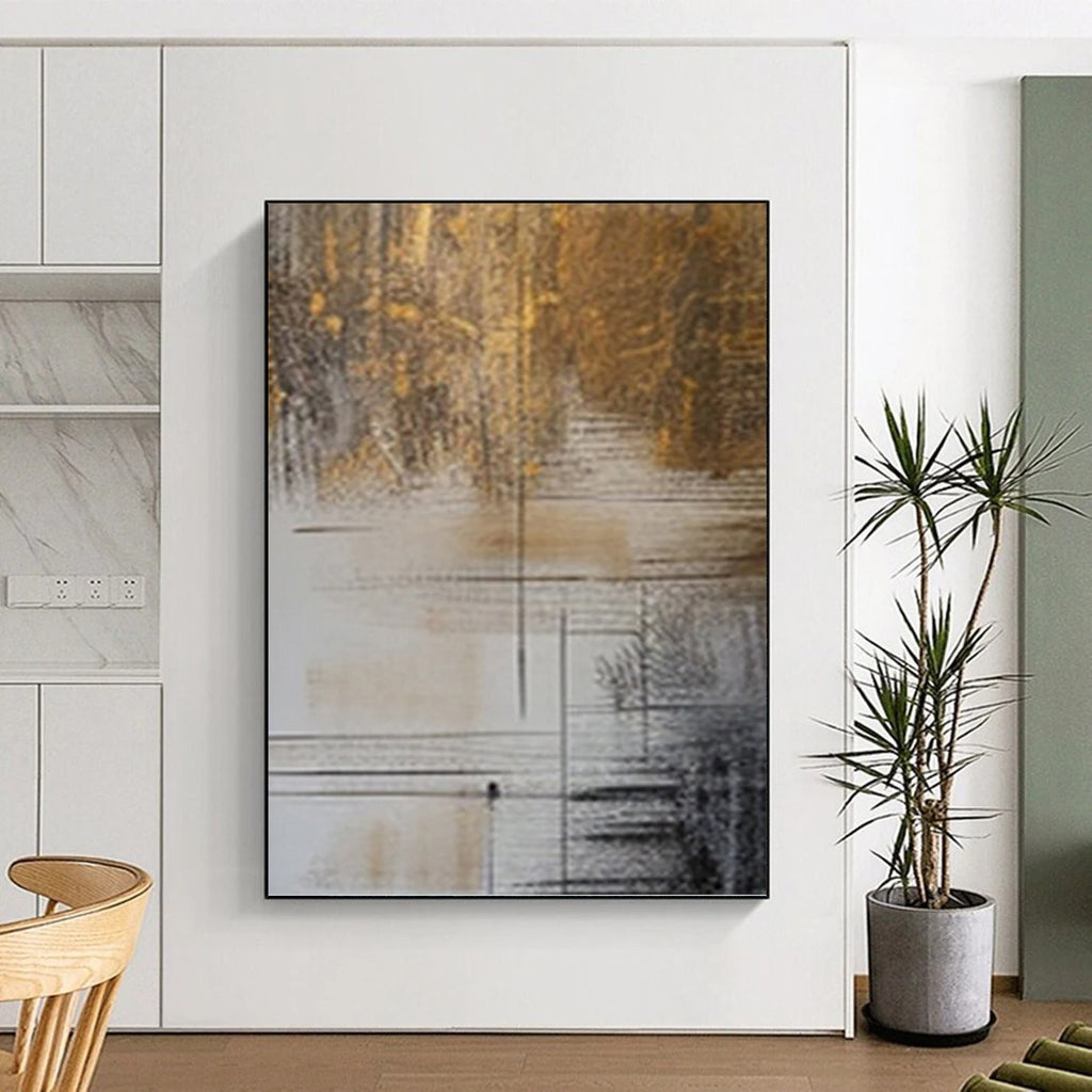 “Brown, Gold and White Linear Abstract” - Luxe Modernist Painting On Canvas PT0980