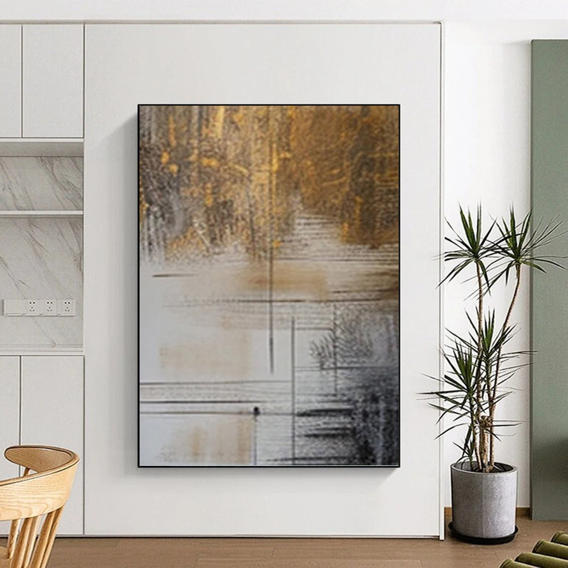 “Brown, Gold and White Linear Abstract” - Luxe Modernist Painting On Canvas PT0980