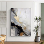 “Black - White - Gold Abstract Fluid Art” - Abstract Painting On Canvas PT2065