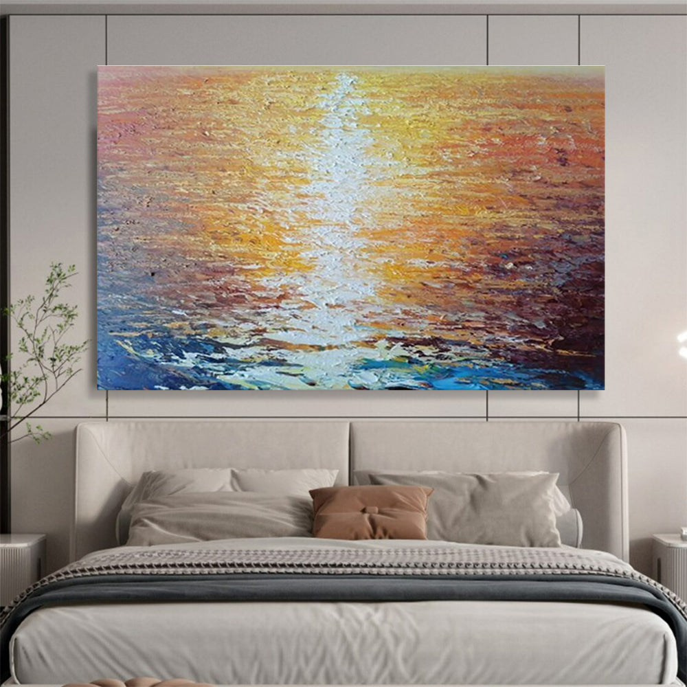 “Sunset Over the Ocean” - Impressionistic Seascape Painting, Suitable for Coastal Bedroom & Relaxation Lounge DKS637