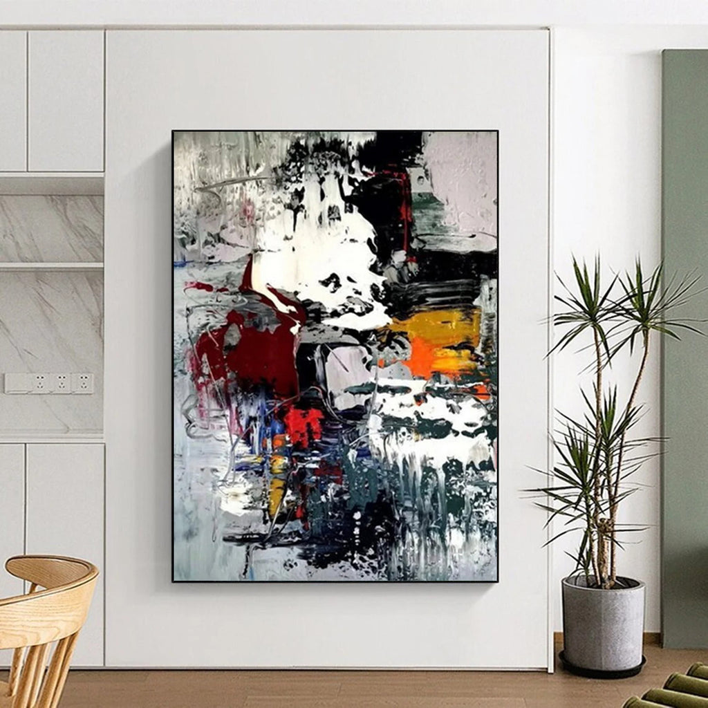 “Colorful Chaos: Red, Yellow, Gray Abstract” - Vibrant Abstract Painting On Canvas DS391