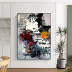 “Colorful Chaos: Red, Yellow, Gray Abstract” - Vibrant Abstract Painting On Canvas DS391