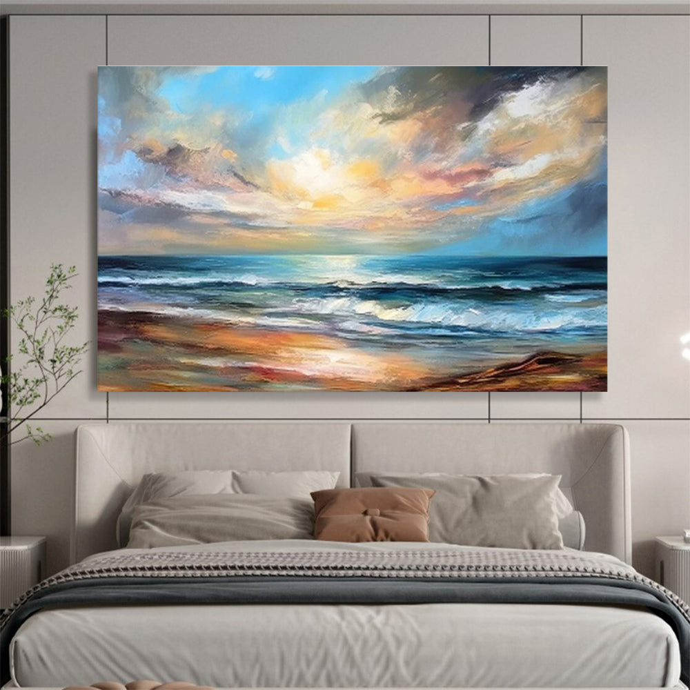 Colorful Seaside Sunset Impressionist Seascape Painting On Canvas DKS152