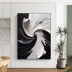 “Black & White Swirling Abstraction” - Dramatic, Monochrome Painting On Canvas PT1474