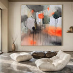 Gray, Orange, and Black Dripping, "Urban Rhythm" – Abstract Expressionist Painting On Canvas PS1005