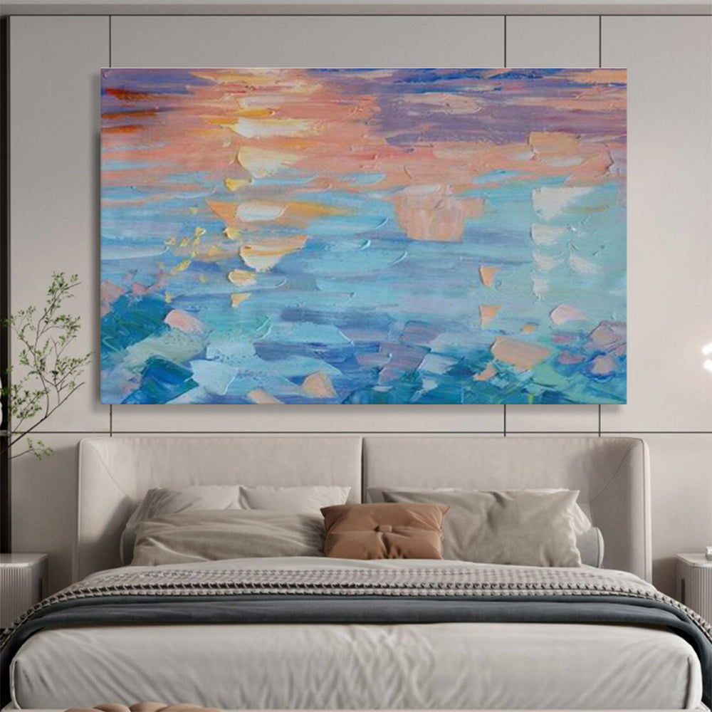 Sunset Reflections - Abstract Sunset & Sea Oil Painting, Great for Dining Room & Study DKS662