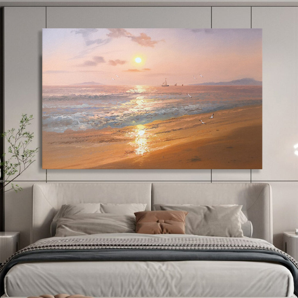 “Orange - Pink Sunset Seaside” - Impressionistic Landscape Painting On Canvas PT269