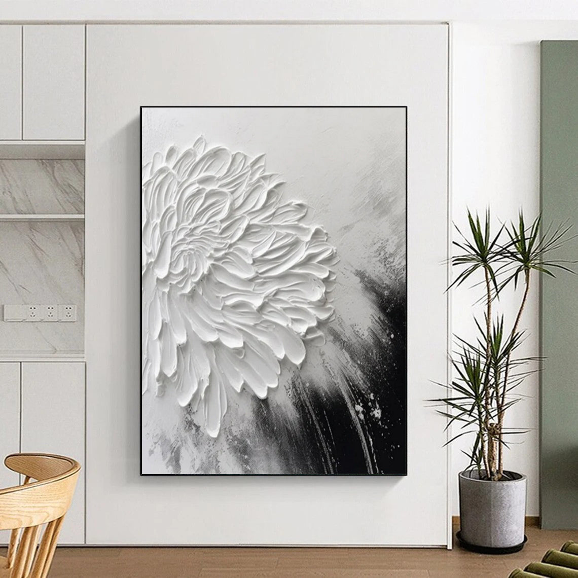 “Textured White Flower” - Impasto Minimalist Painting On Canvas PT2216