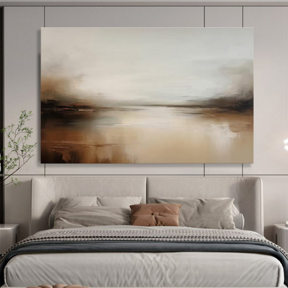 Muted River Landscape in Browns and Grays - Atmospheric Landscape Painting On Canvas DKS321