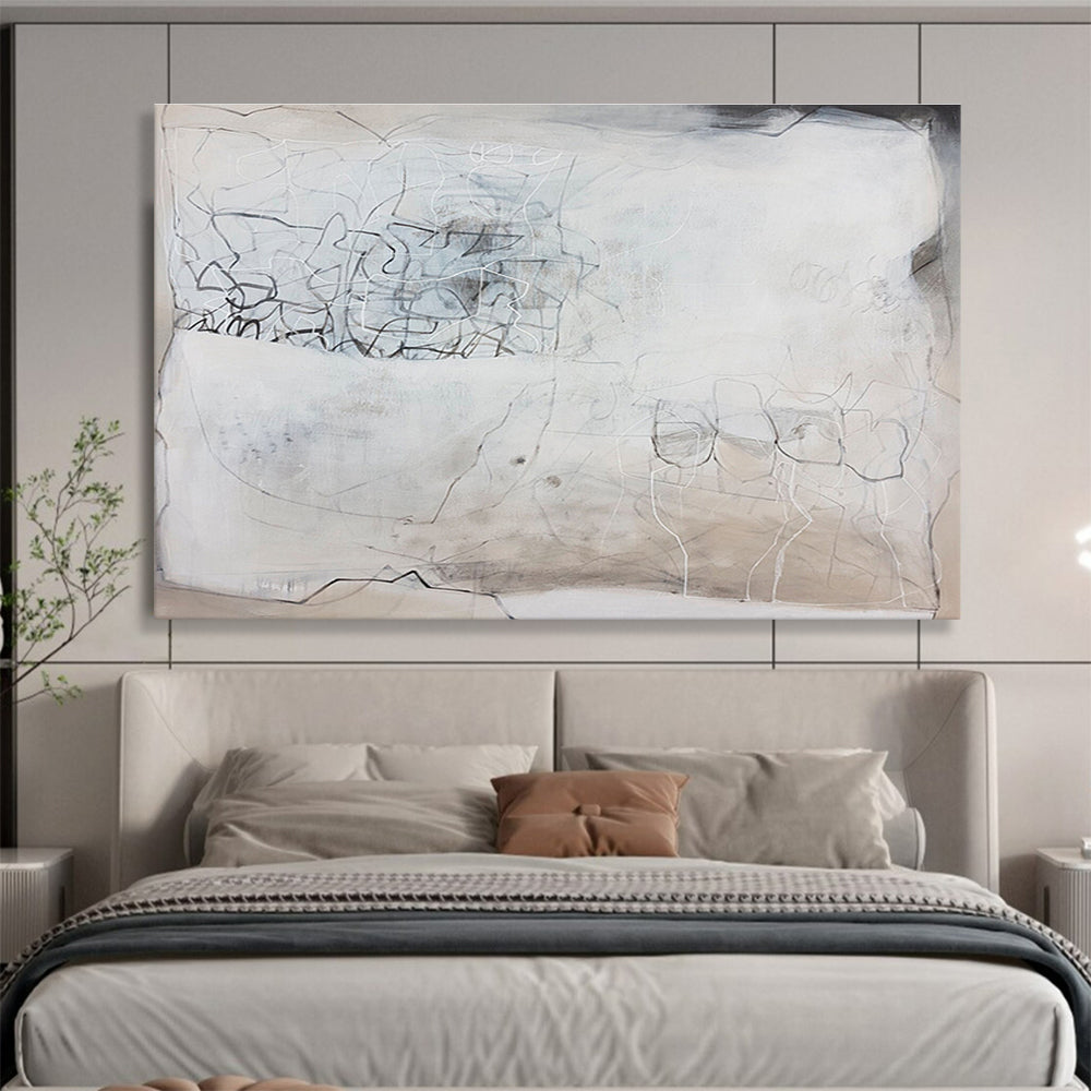 Grey - Toned Abstract with Lines Painting On Canvas DKS081