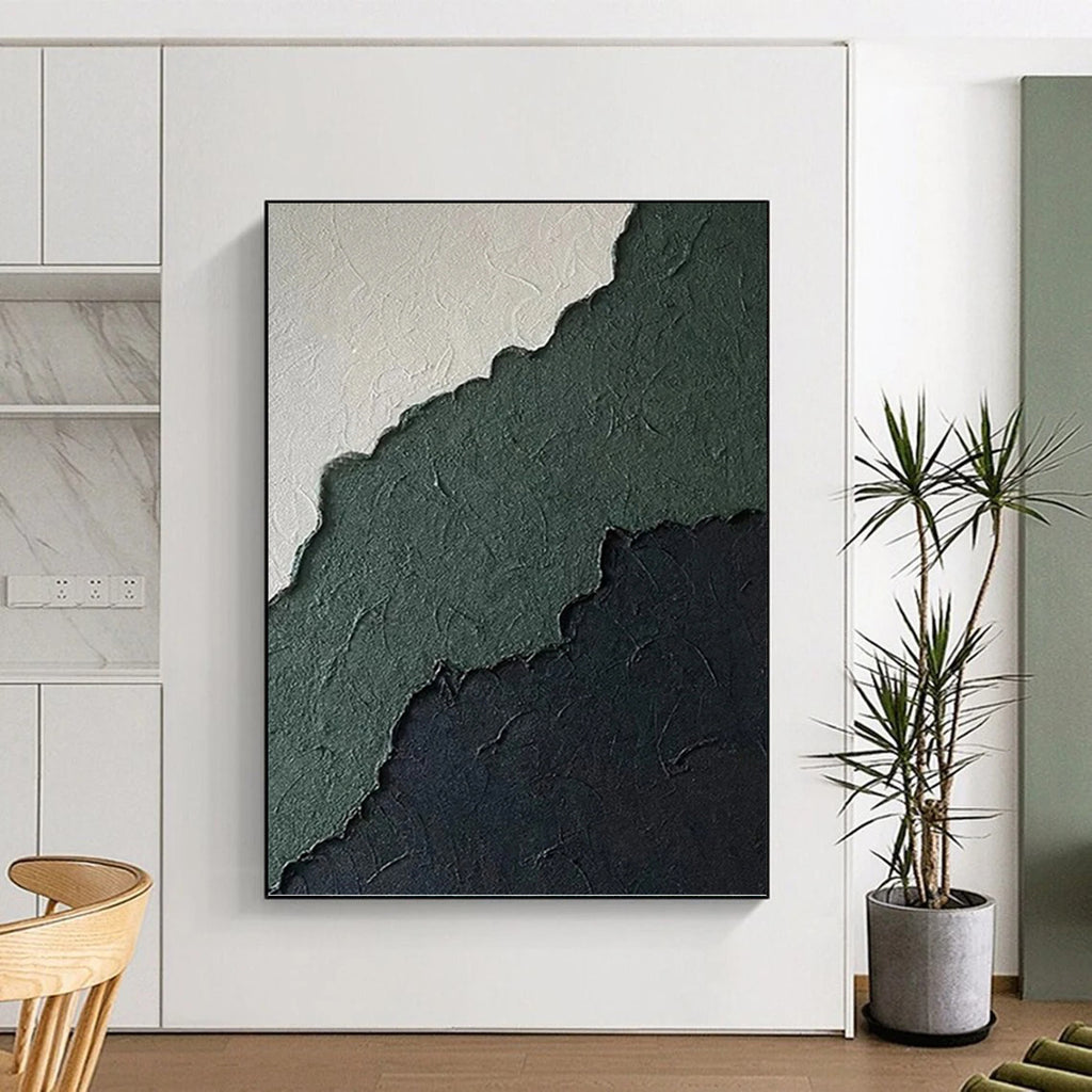 “Green - Black Textured Edges” - Minimalist Abstract Painting On Canvas PT1218