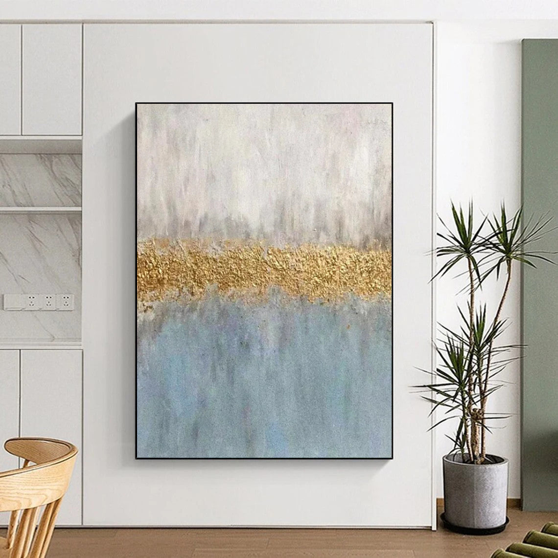 “Gray and Gold Abstract” - Minimalist Abstract Painting On Canvas PT2289