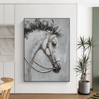 “Gray Horse with Bridle” - Textured Oil Painting On Canvas PT2179