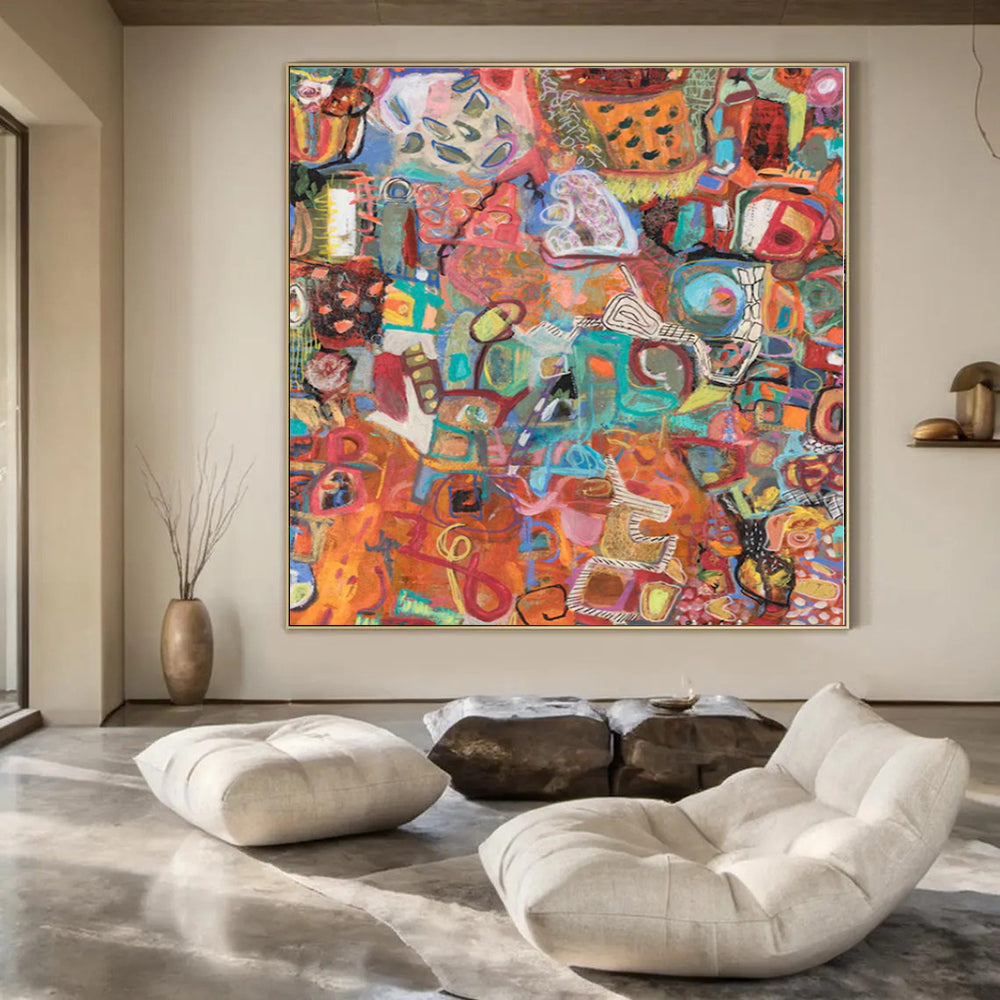 Colorful, Vibrant Shapes with Eclectic Patterns "Carnival Chaos" Abstract Painting On Canvas PS1169