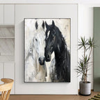 Black - White Horse Duo, Impasto Realist, Remington - Inspired, Painting On Canvas PT2122