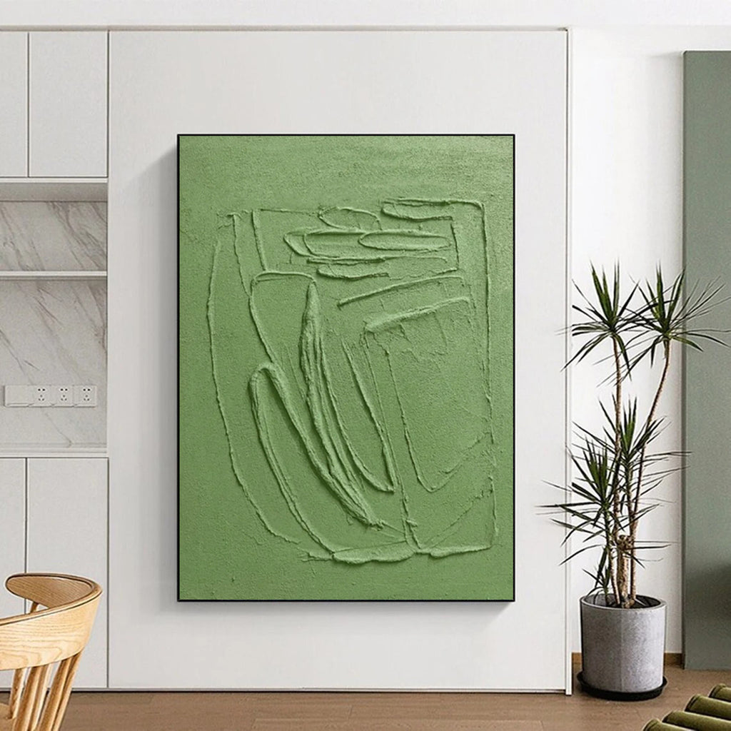 “Monochromatic Green Textured Abstract” - Minimalist Textured Painting On Canvas PT2281