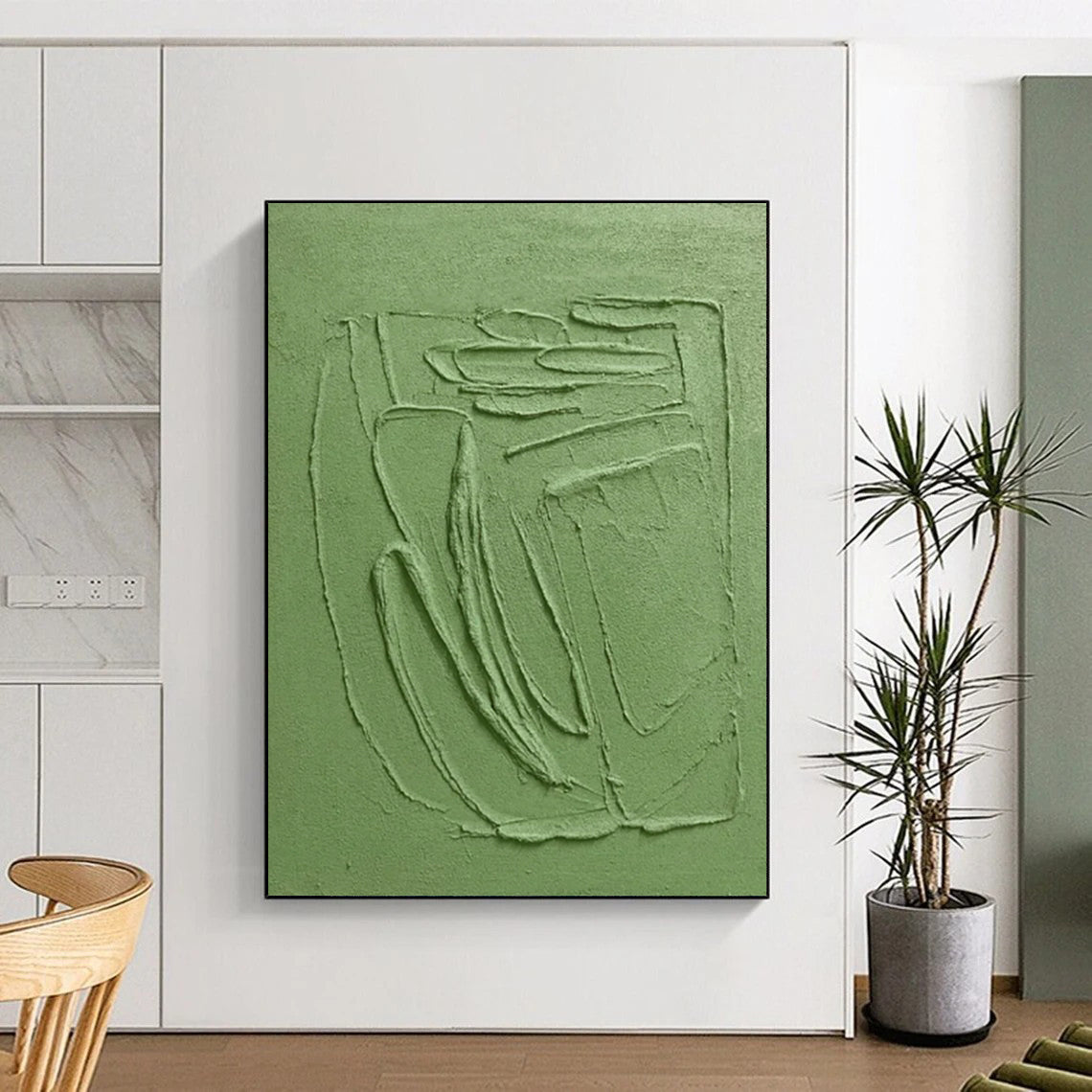 “Monochromatic Green Textured Abstract” - Minimalist Textured Painting On Canvas PT2281