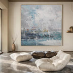 Blue, Gray and White with Textured Layers "Coastal Mist" Abstract Landscape Painting On Canvas PS1117