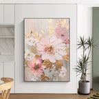 “Pink - White - Gold Floral Impasto” - Impressionist - Inspired Floral Painting On Canvas PT1390