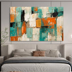 “Teal - Orange - White Abstract” - Abstract Color Block - Painting On Canvas PT1721