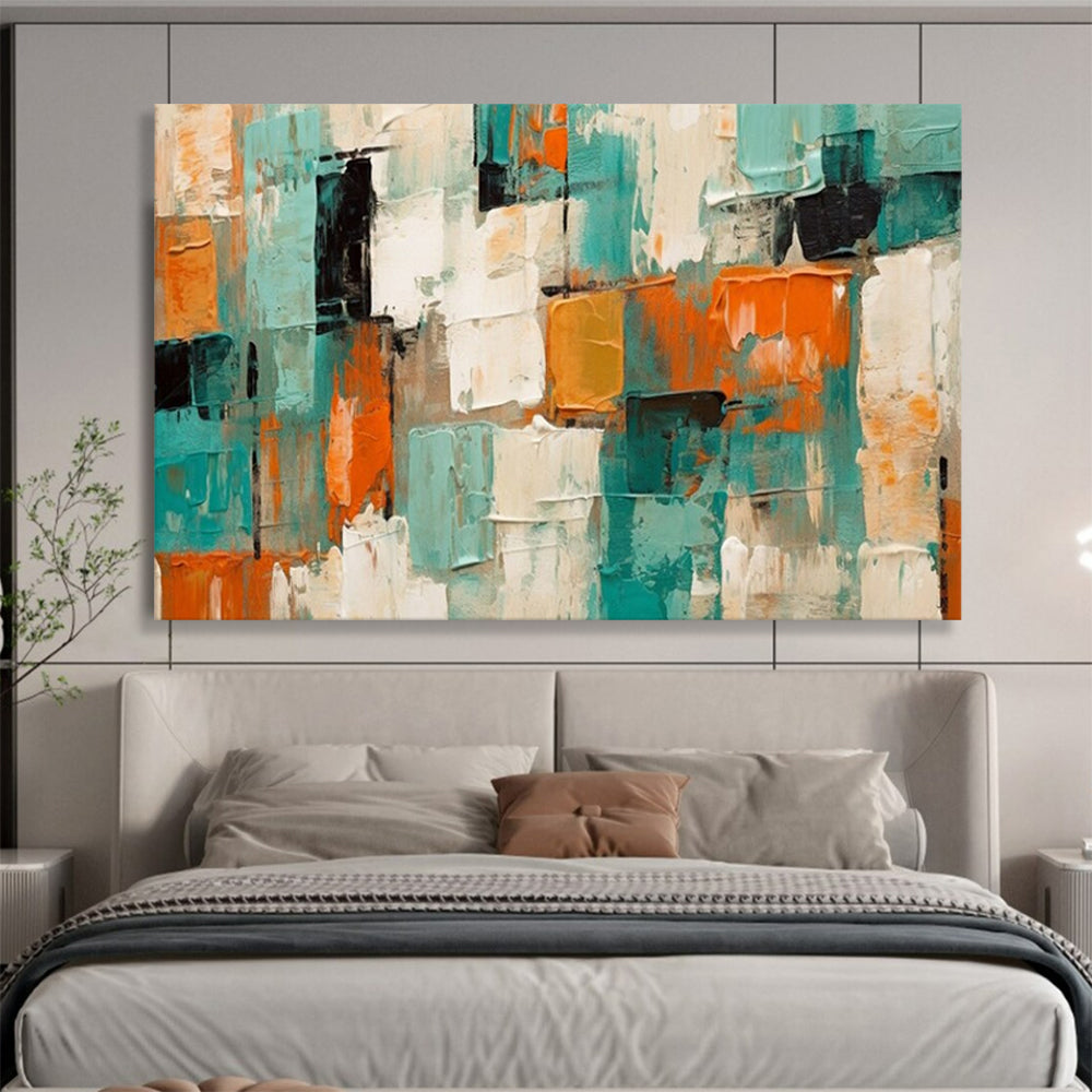 “Teal - Orange - White Abstract” - Abstract Color Block - Painting On Canvas PT1721