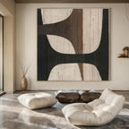 “Black - Brown - Beige Geometric” - Mid - Century Abstract Painting On Canvas PS0155