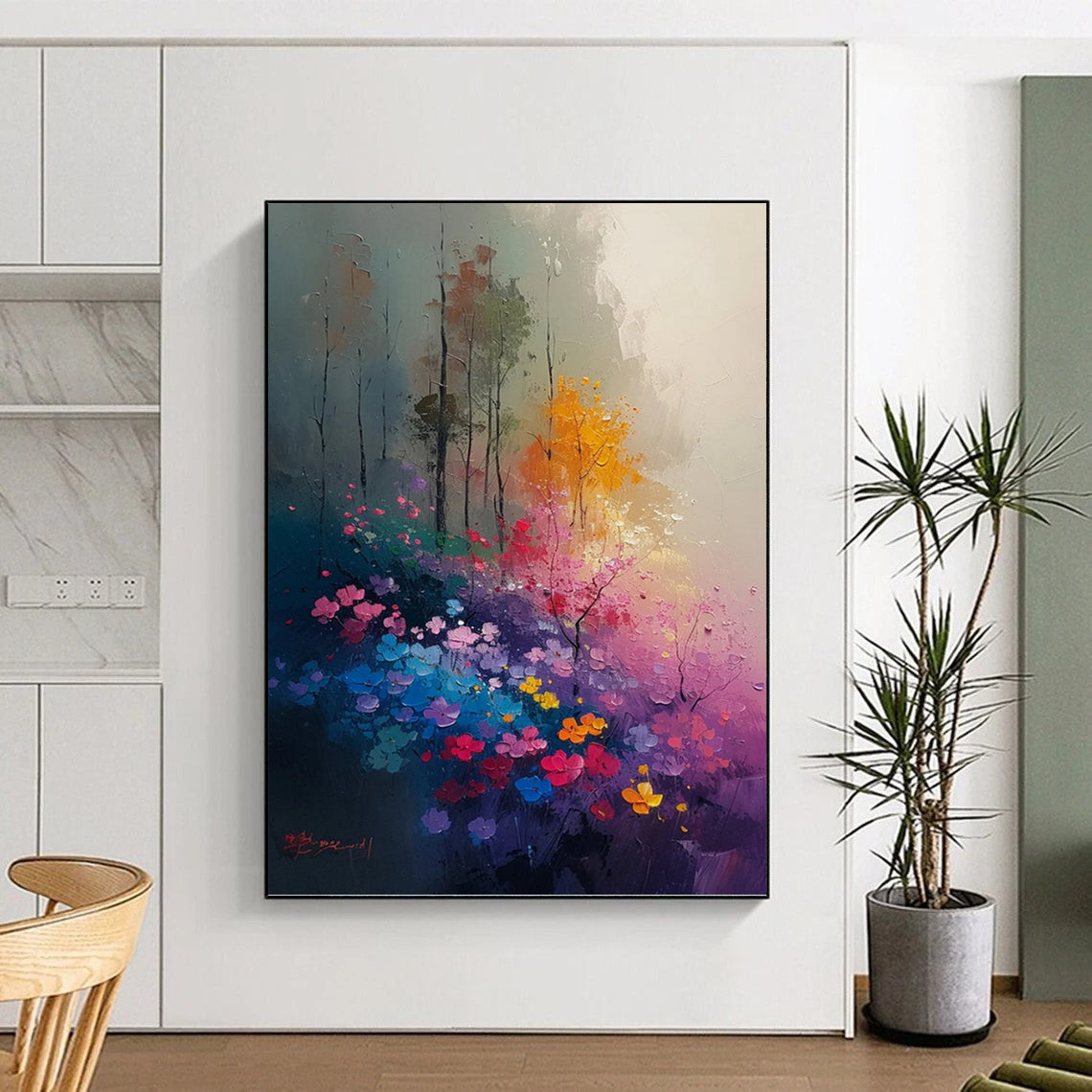 “Colorful Floral Landscape” - Vibrant, Impressionistic Painting On Canvas PT1533
