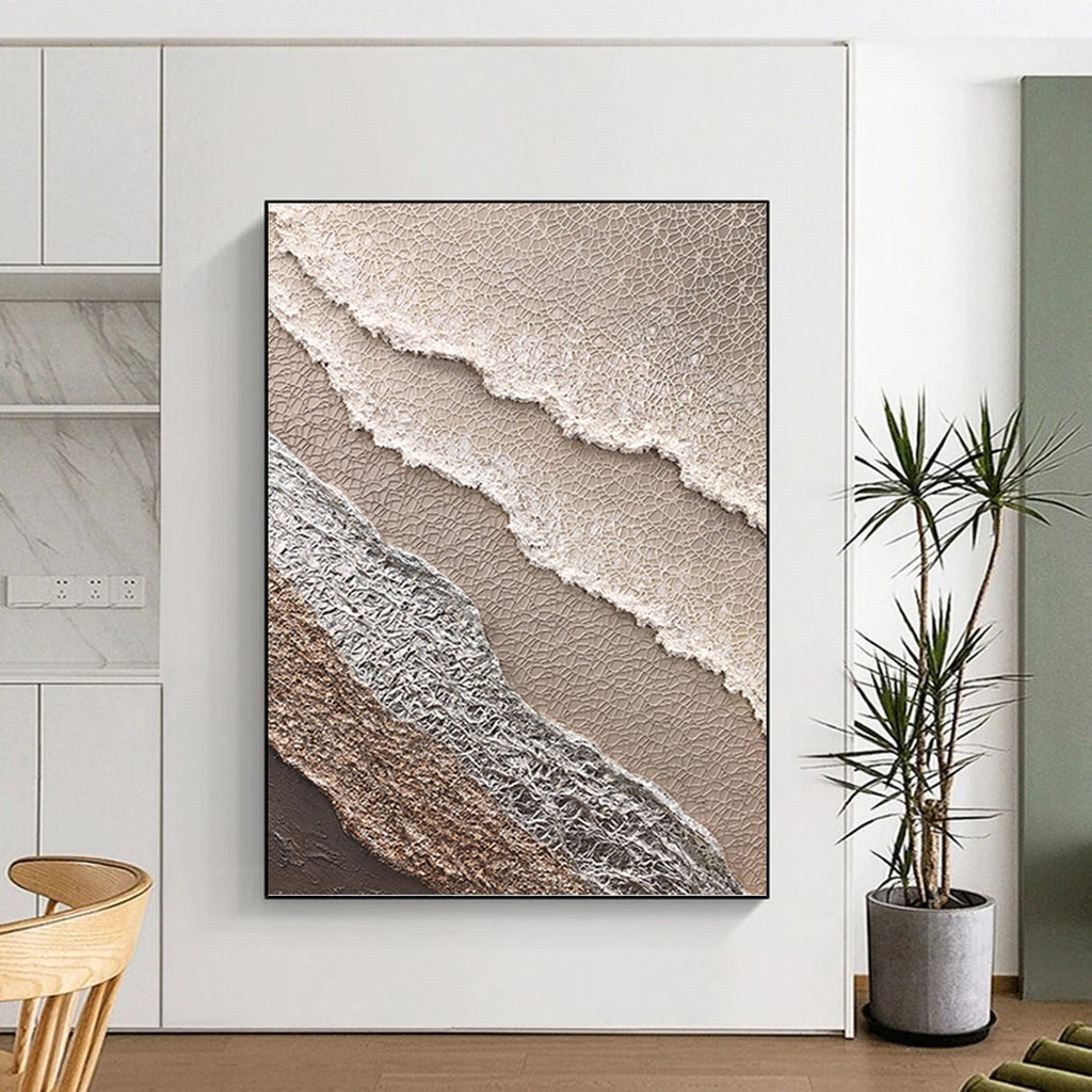 “Beige and Silver Textured Abstract” - Vintage Lace - inspired Painting On Canvas PT0988