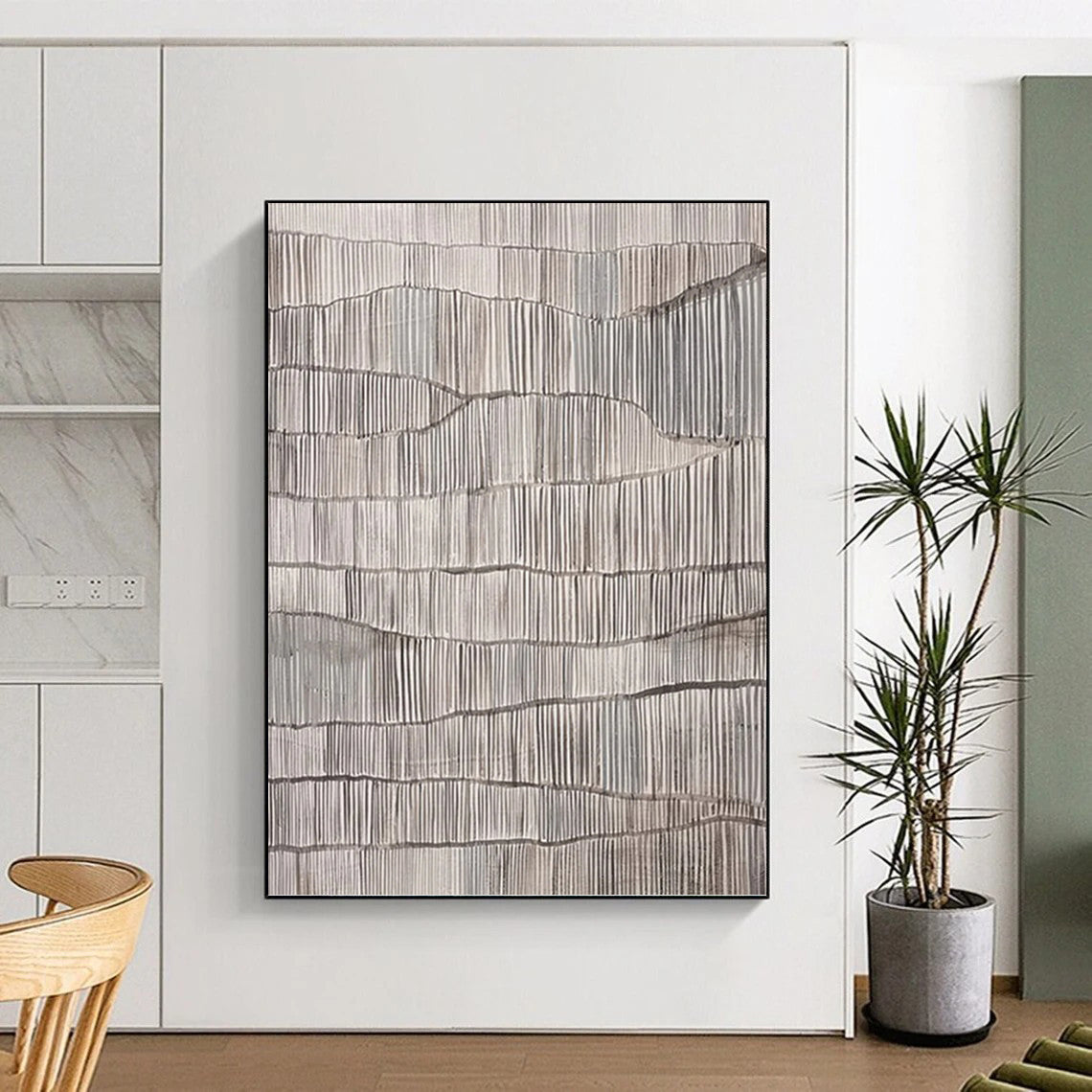 “Grey Textured Ripples” - Minimalist Abstract Painting On Canvas PT1034