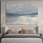 “Gray - Blue Abstract Seaside” - Minimalist Coastal Painting On Canvas PT1578