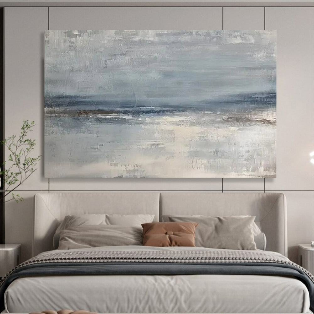 “Gray - Blue Abstract Seaside” - Minimalist Coastal Painting On Canvas PT1578