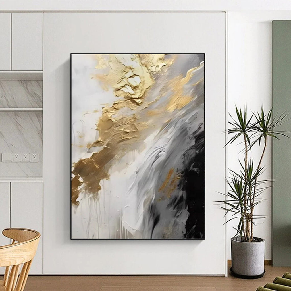 “Gold & Silver Abstract Flow” - Dynamic Abstract Painting On Canvas DS302