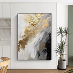 “Gold & Silver Abstract Flow” - Dynamic Abstract Painting On Canvas DS302