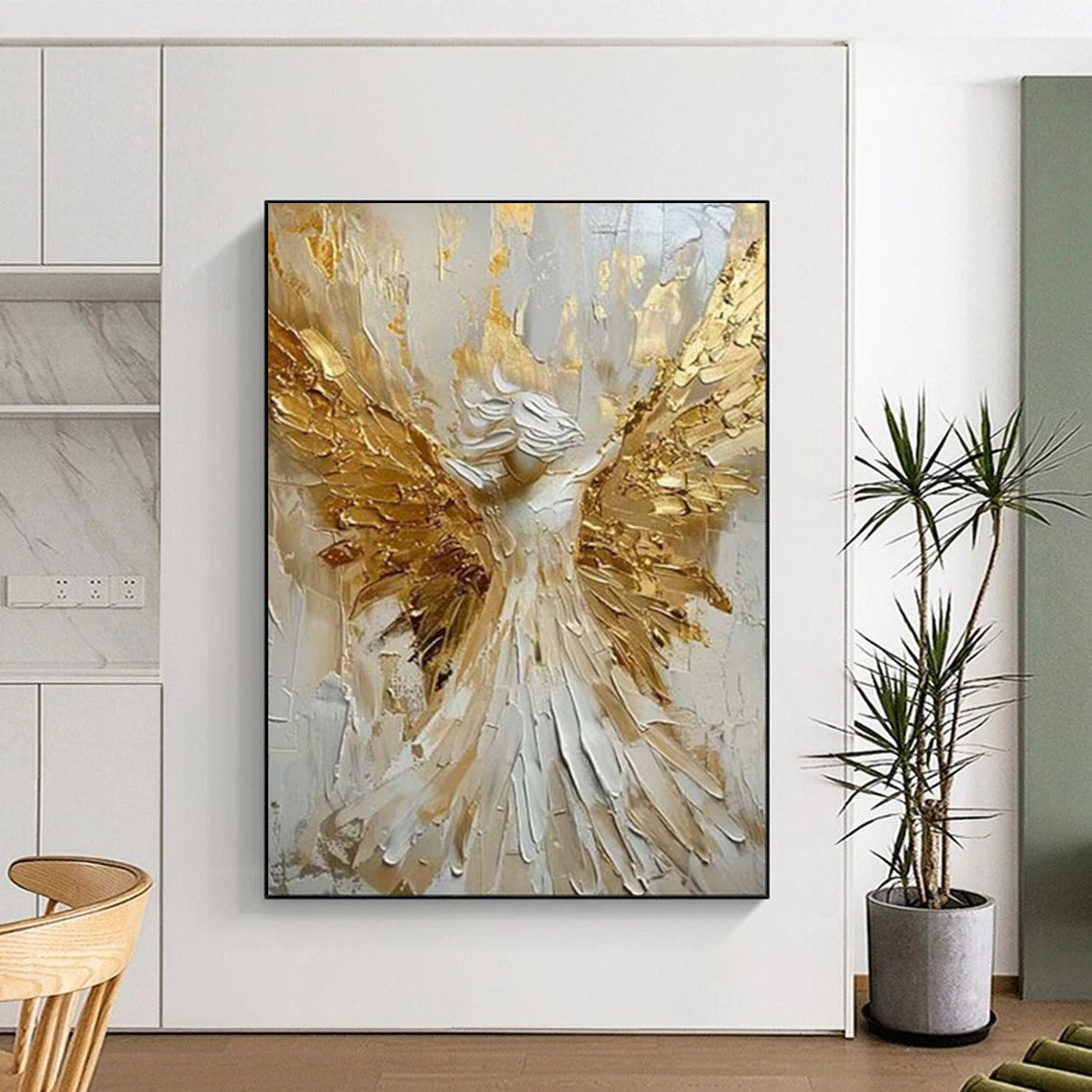 “Textured Angel with Golden Wings” - Impasto Figurative Painting On Canvas PT1908