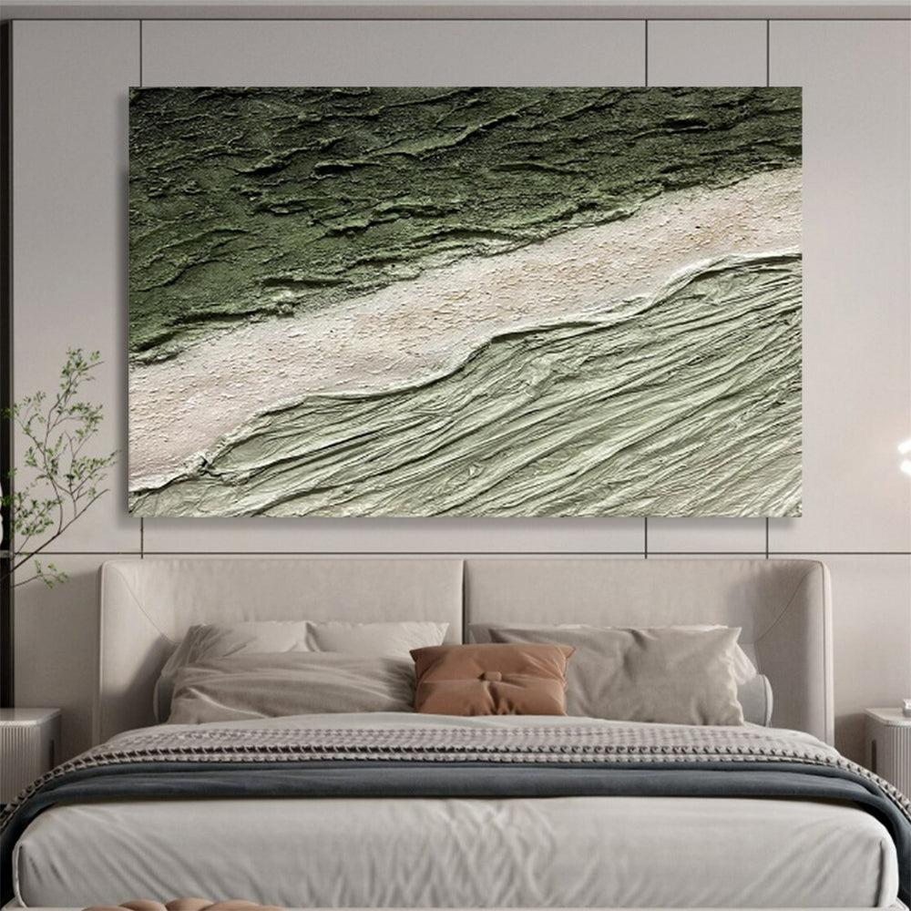 “Green and Beige Textured Layers” - Earthy, Tactile - Styled Painting On Canvas DKS001