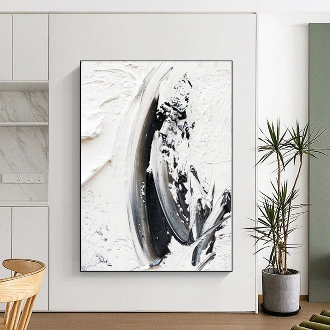 “Subtle Black - White Abstract Swirls” - Minimalist Abstract Painting On Canvas PS0242