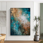 “Teal and Copper Abstract Fusion” - Abstract Impasto Painting On Canvas PS0019