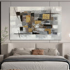 Gold - Accented Geometric Collage - Textured Abstract Painting On Canvas DKS353