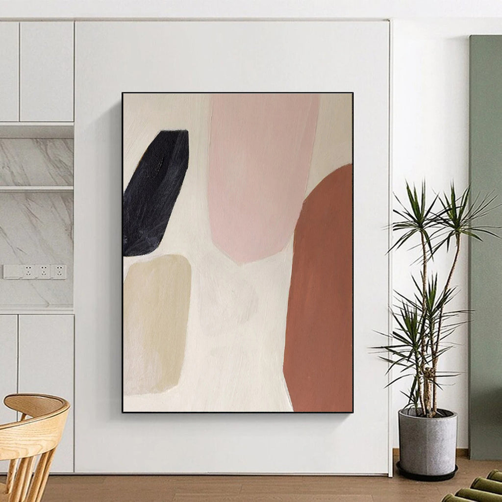 “Blush & Earth Tones” - Black, Pink, Beige, Brown Abstract Minimalist Painting On Canvas PS0656