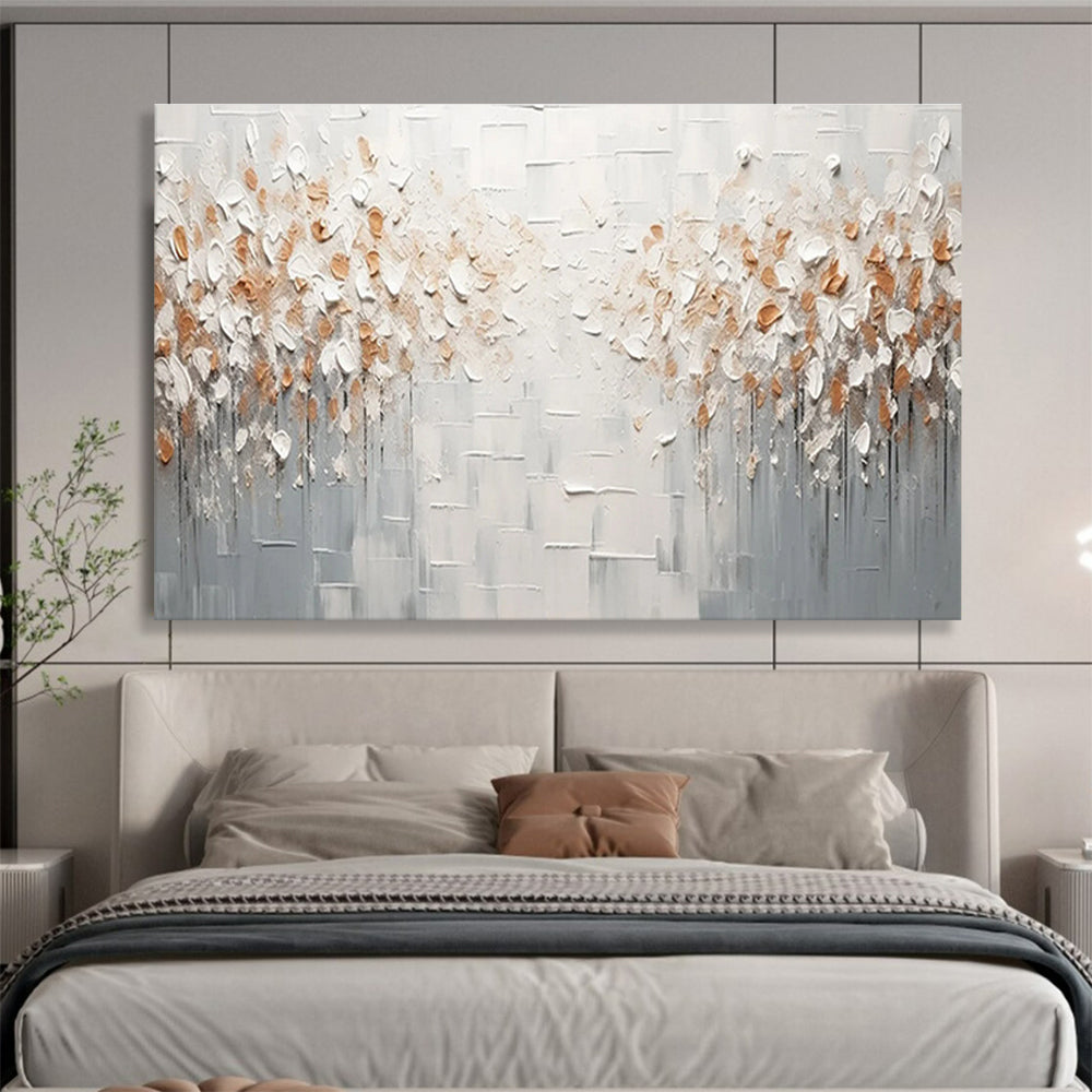 White & Gold Textured Floral Abstract Painting On Canvas DKS047