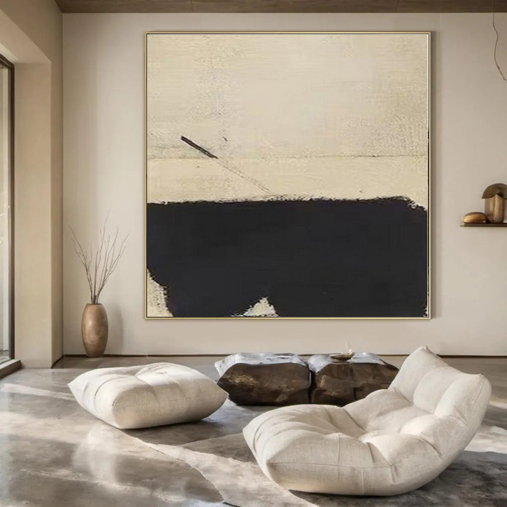Beige and Black with Stark Contrast "Monochrome Balance" Abstract Painting On Canvas PS1166
