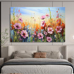 “Pink Wildflowers in Bloom” - Impasto Oil Painting on Canvas DKS903