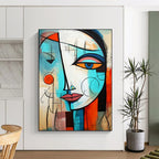 “Cubist Face in Blue and Orange” - Cubist Acrylic Painting On Canvas PT2213